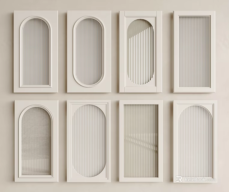White Window Frames With Various Designs Arched Oval Rectangular And Grilles 3d model
