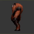 3D Mythical Monster Character Model With Orange Dark Brown Fur Sharp Fangs And Muscular Body