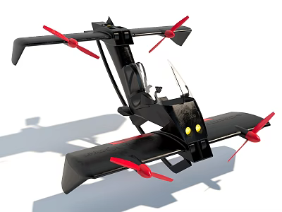 Futuristic Black Drone With Red Propellers And Multi Propeller Cockpit Design 3d model