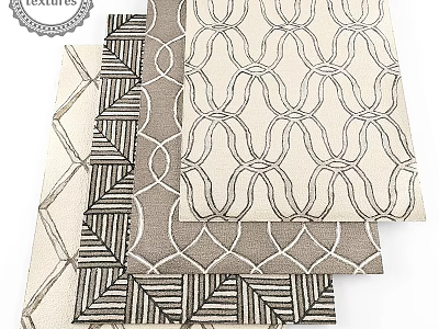 Textured Square Rugs with Geometric Patterns Wave Loops and Leaf Designs in Neutral Tones 3d model