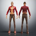 Character 3D Model Front Back View With Red Open Jacket Brown Pants Red Shoes 3d model