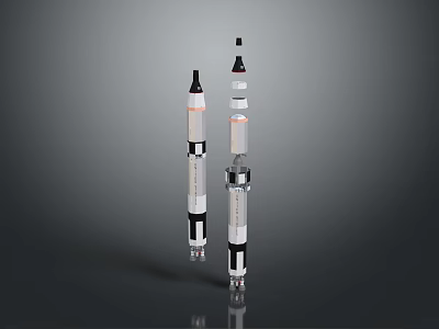 Modern Aerospace Rocket Equipment Featuring Dual Models With White Black Orange Stripe Design 3d model