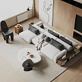 Modern Sectional Sofa With Round Coffee Table Light Gray Upholstery Throw Pillows And Rug