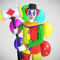 Game Movie Character Clown With Colorful Costume Large Hammer Colorful Balloons Black Hat Exaggerated Makeup