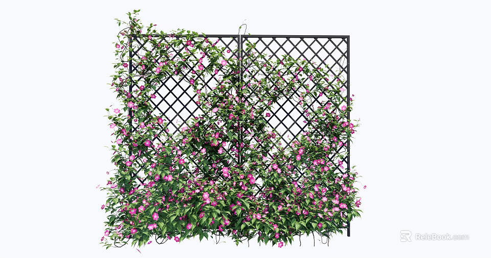 Decorative Garden Trellis Adorned With Lush Climbing Vines Pink Flowers And Green Leaves 3d model 