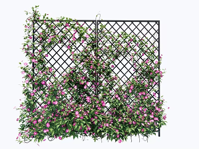 Decorative Garden Trellis Adorned With Lush Climbing Vines Pink Flowers And Green Leaves 3d model