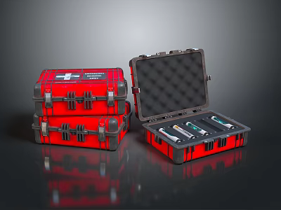 Red Portable First Aid Kit With Open Case And Organized Compartments For Storage 3d model