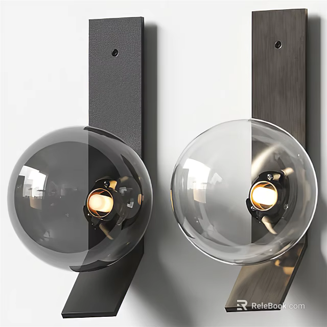 Modern Wall Lamps With Spherical Glass Shade And Black Metal Bracket 3d model 