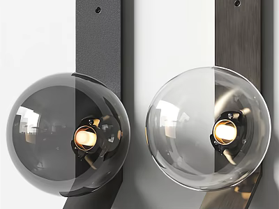 Modern Wall Lamps With Spherical Glass Shade And Black Metal Bracket 3d model