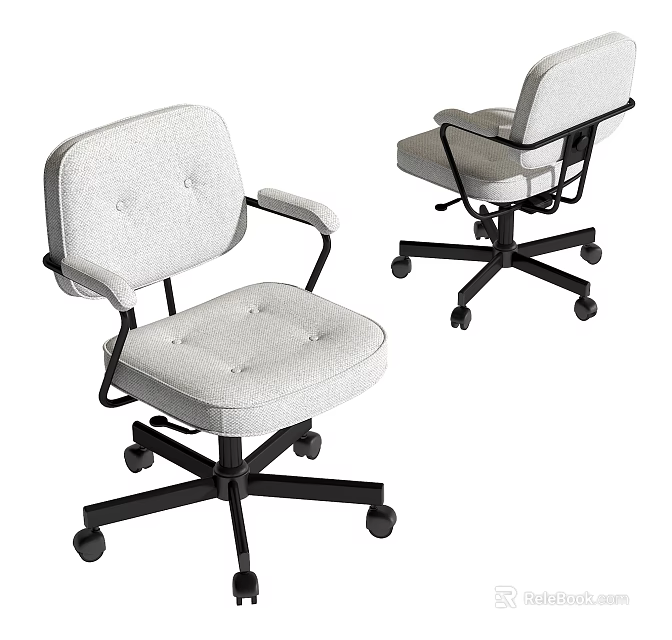 Modern Light Gray Fabric Office Chair With Armrests And Black Wheel Base 3d model 