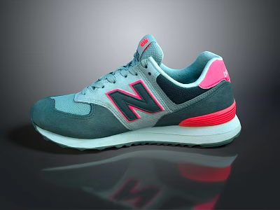 Gray And Pink Sneakers With Red Accents White Sole And Reflection Effect 3d model