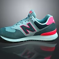 Gray And Pink Sneakers With Red Accents White Sole And Reflection Effect