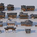 Ancient Chinese Traditional Architecture Models Featuring Various Tile Roofs And Pavilion Designs