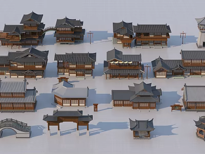 Ancient Chinese Traditional Architecture Models Featuring Various Tile Roofs And Pavilion Designs 3d model