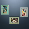 Vintage Style Colorful Picture Frames With Scenery And Food Prints