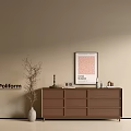 Brown Wooden Entryway Cabinet and Sideboard with Decorative Items Vase Branches and Poliform Wall Poster