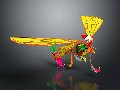 Colorful Space Vehicle With Yellow Wings Green Red Components And Futuristic Design 3d model