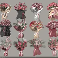 Beautiful Floral Display Featuring Assorted Colorful Bouquets with Elegant Wrapping and Decorative Ribbons