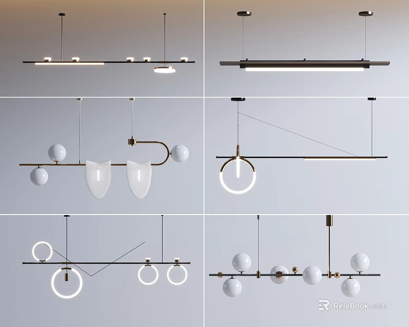Modern Pendant Lighting Combinations With Linear Spherical And Circular Shapes For Interior Design 3d model 