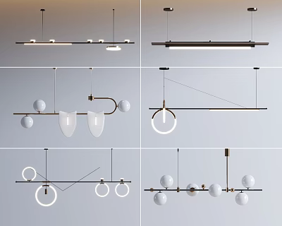 Modern Pendant Lighting Combinations With Linear Spherical And Circular Shapes For Interior Design 3d model