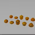 Various Fresh Vegetable Pumpkins Featuring Carved Smiling Faces Arranged Together
