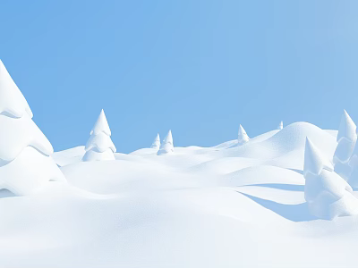 Winter Landscape with Snow Covered Hills and Snow Covered Pine Trees Under Clear Blue Sky 3d model