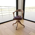 Wooden Office Chair With Leather Padded Seat And Casters In Bright Room With Large Windows