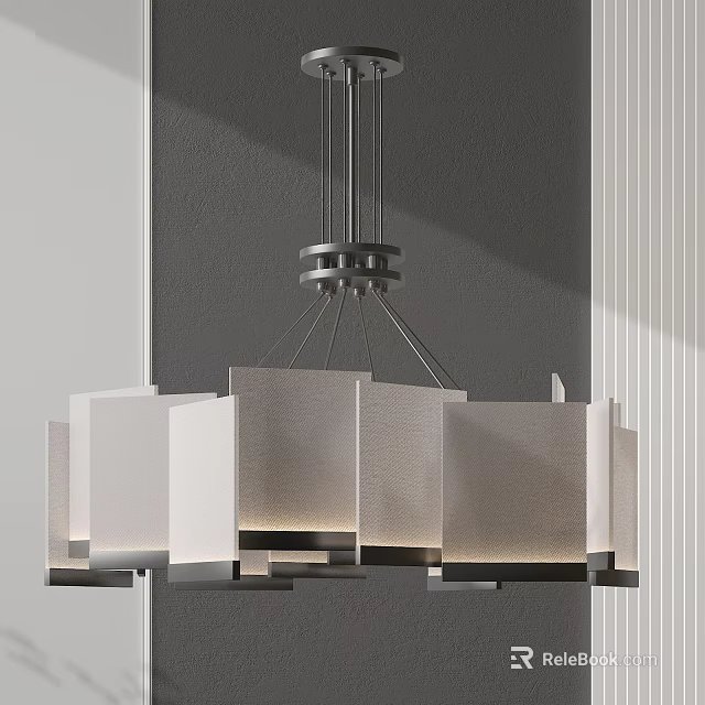 Modern Geometric Pendant Light With Fabric Shades And Metal Frame Design 3d model 