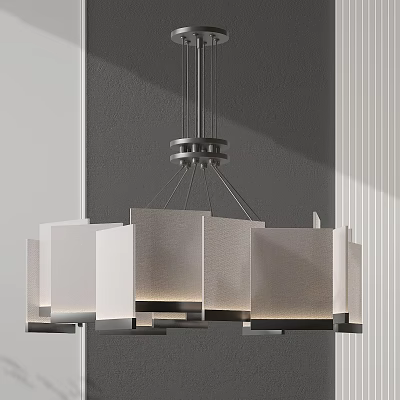 Modern Geometric Pendant Light With Fabric Shades And Metal Frame Design 3d model