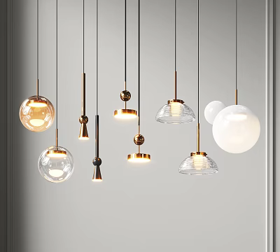 Modern Pendant Lights With Transparent Glass Spherical Shape And Metal Frame For Interior Decor 3d model