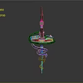Futuristic Spiral Tower Structure With Blue Purple Lights And Tech Components