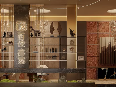 Elegant Modern Pantry Interior Design With Decorative Shelves Green Plants And Lighting 3d model
