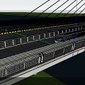 Modern Urban Bridge With Vehicle On Road Railing And City Skyline By River