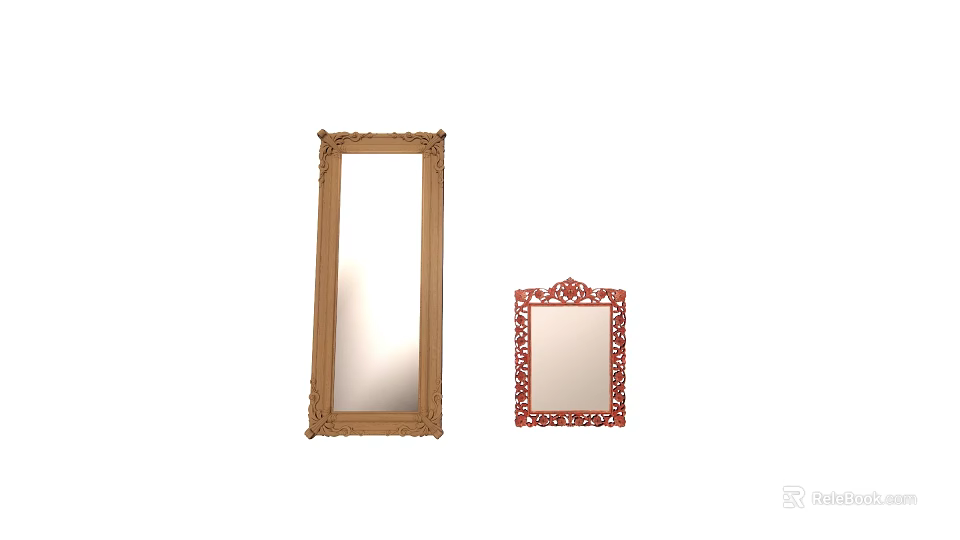 Two Decorative Mirrors With Golden And Red Carved Frames For Home Decor 3d model 