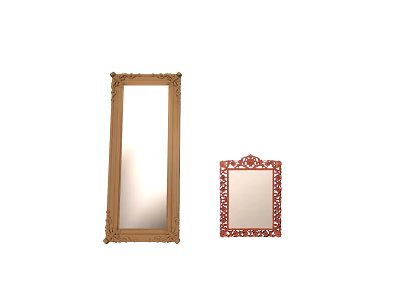 Two Decorative Mirrors With Golden And Red Carved Frames For Home Decor 3d model