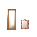 Two Decorative Mirrors With Golden And Red Carved Frames For Home Decor