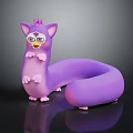 Cute Purple Cartoon Creature Character With Long Tail Pink Ears Paws Crown And Glasses