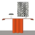 Stylish Red Console Table With Black Table Lamp White Vase And Zebra Pattern Artwork 3d model
