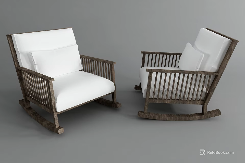 Modern Wooden Rocking Lounge Chairs With White Cushions And Comfortable Design 3d model 