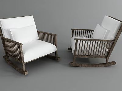 Modern Wooden Rocking Lounge Chairs With White Cushions And Comfortable Design 3d model