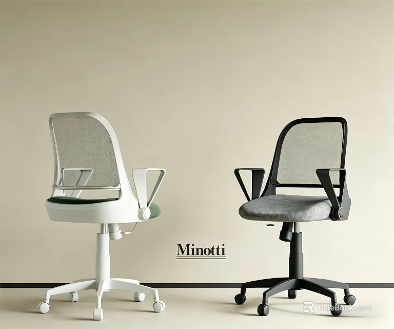 Modern Minotti Office Chairs With Mesh Backrest Armrests White And Black Wheels 3d model 