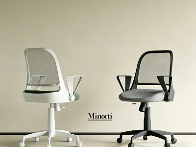 Modern Minotti Office Chairs With Mesh Backrest Armrests White And Black Wheels 3d model