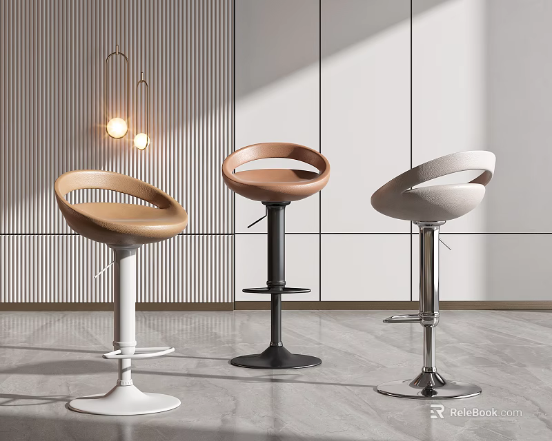 Modern Circular Backrest Bar Stools In Brown White And Black Metal Bases For Contemporary Interiors 3d model 
