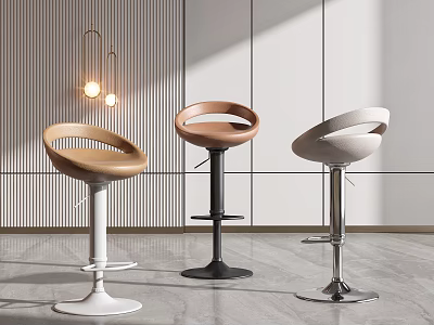 Modern Circular Backrest Bar Stools In Brown White And Black Metal Bases For Contemporary Interiors 3d model