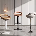 Modern Circular Backrest Bar Stools In Brown White And Black Metal Bases For Contemporary Interiors