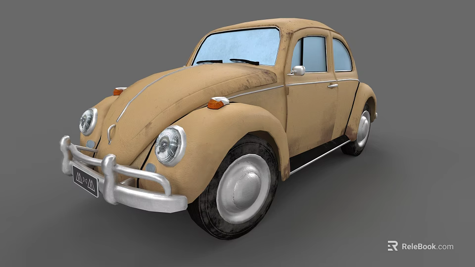Vintage Brown Beetle Car With Classic Body Style And Silver Trim Details 3d model 