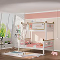 Stylish Pink And White Kids Bunk Bed With Safe Ladder For Warm Lovely Girl Bedroom