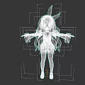 Anime 3D Game Movie Character With Blue White Hair Red Bow Blue Eyes Open Arms