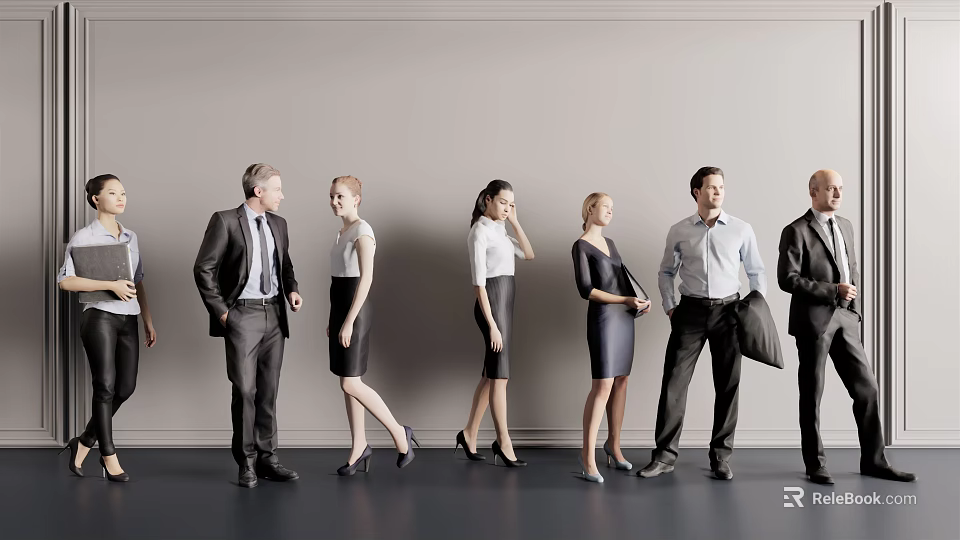Group Of Business People In Formal Attire Standing 3d model 