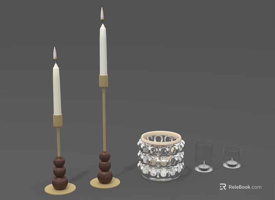 Modern Candle Lamps With Gold Stand Brown Base And Crystal Decorative Holder 3d model 
